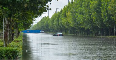 A flooded street following heavy rains in Yunmeng in the city of Xiaogan in China's central Hubei province, China, Aug. 12, 2021. (AFP Photo)