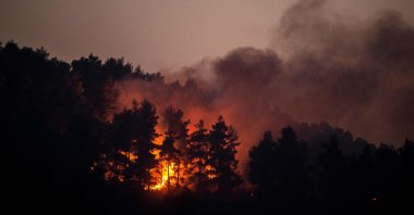 This photograph shows a forest fire in the village of Gouves on Evia (Euboea) island, on Aug. 10, 2021. (AFP Photo)