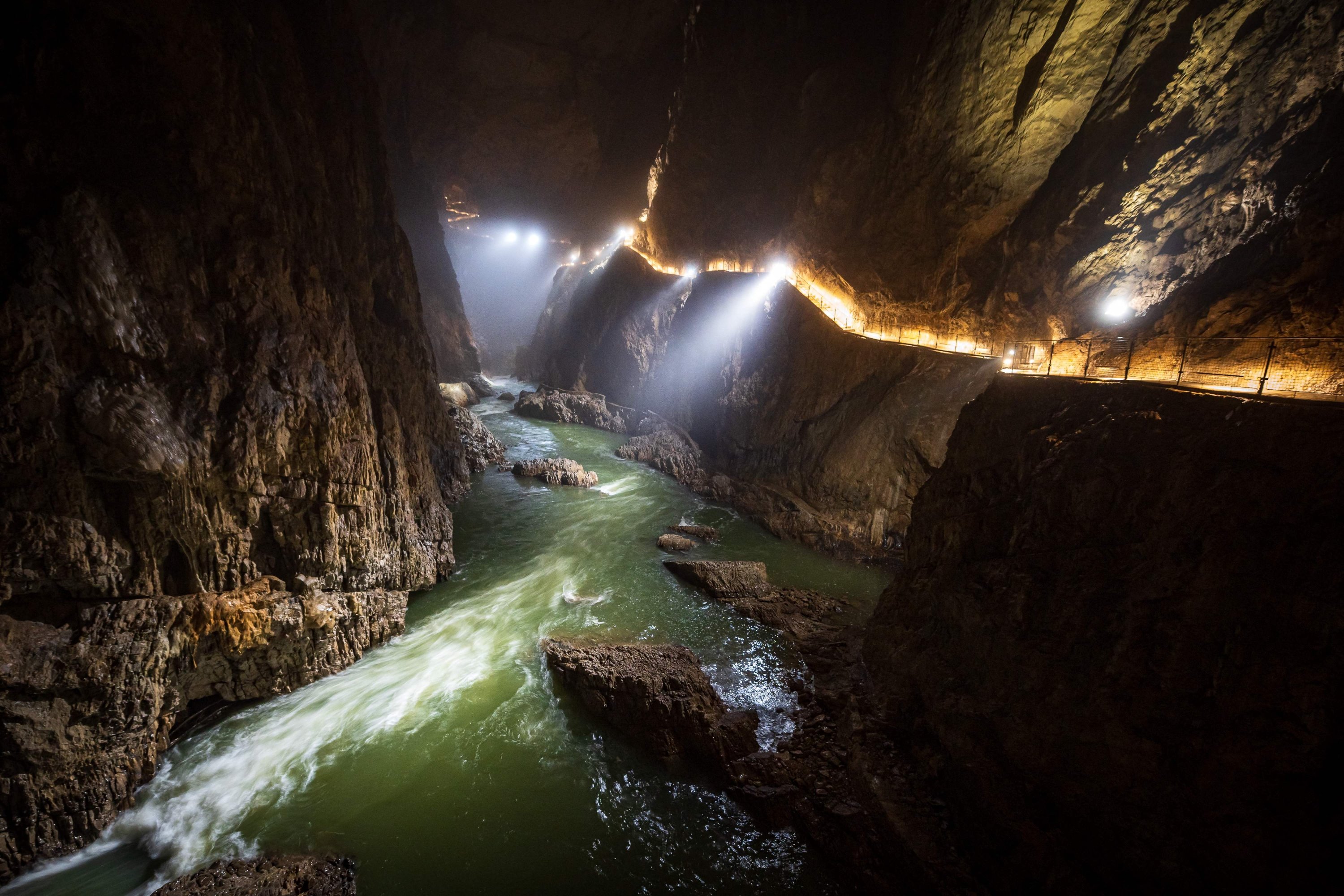 The Reka River flows through the Skocjan Caves near the town of Divaca, Slovenia, May 25, 2021. (AFP Photo)