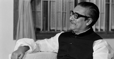 Bangladesh's legendary leader Mujibur Rahman during a meeting with former U.S. Secretary of State Henry Kissinger, Dhaka, Bangladesh, Oct. 30, 1974. (Photo by Getty Images)