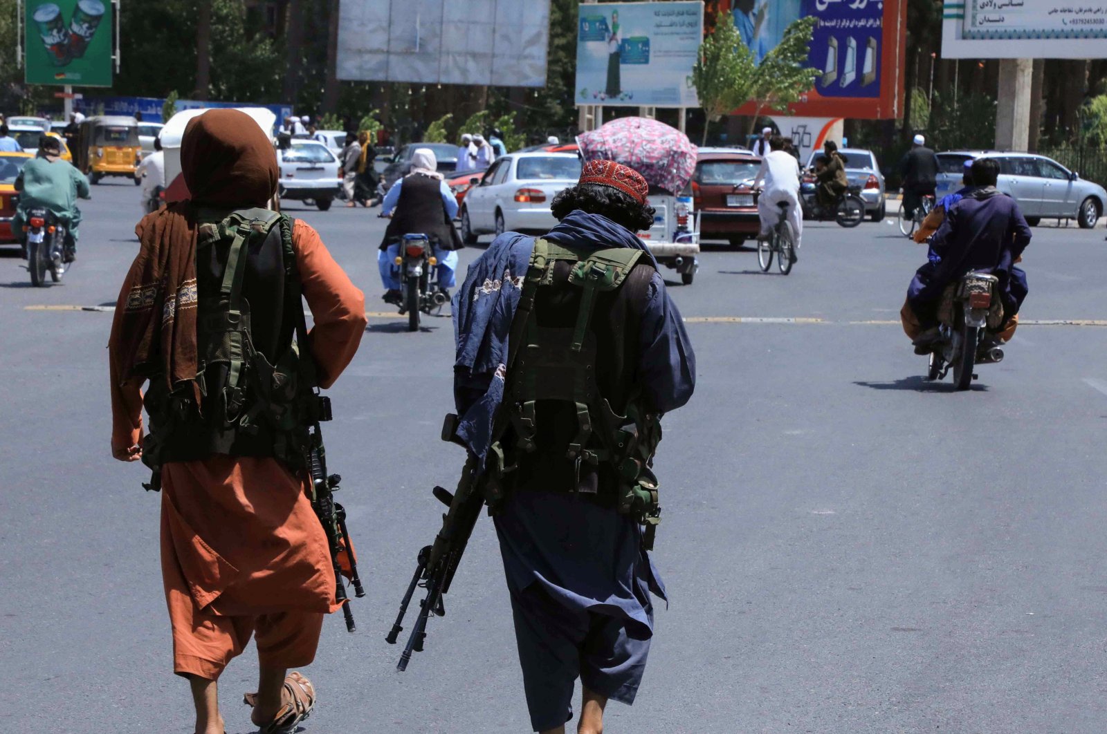 Taliban forces patrol a street in Herat, Afghanistan, Aug. 14, 2021. (Reuters Photo)