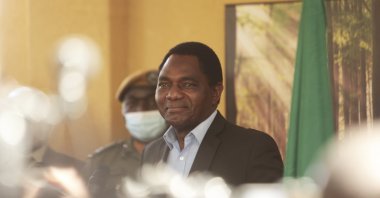 Zambian President-elect Hakainde Hichilema addresses a press conference at his residence in Lusaka, Zambia, Aug, 16, 2021. (AP Photo)