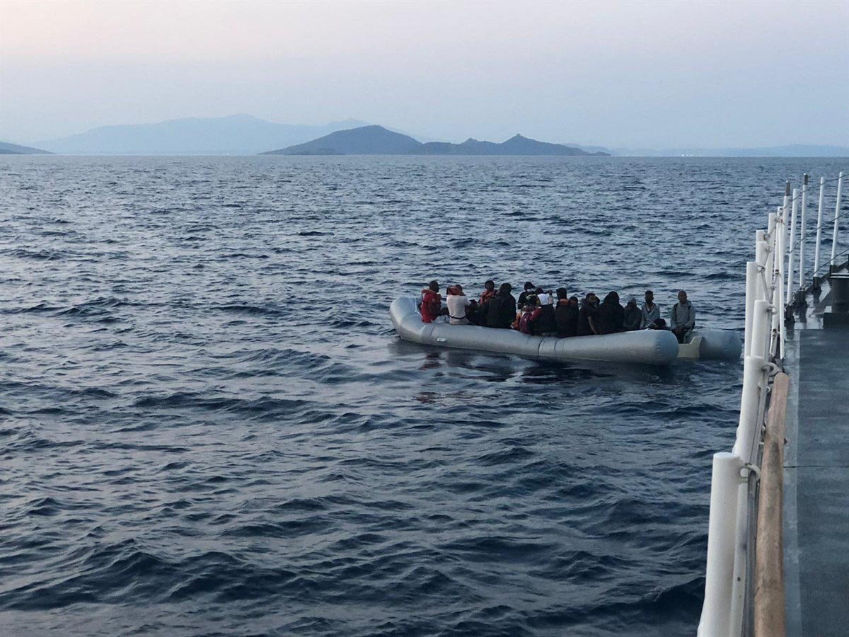 Thirty-four migrants were rescued by the Coast guard off Izmir province's Dikili district, Aug. 10, 2021. (DHA Photo)