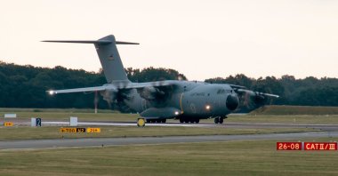 In this handout photo, an Airbus A400 transport aircraft of the German Air Force takes off on a runway at the Wunstorf Air Base near Hanover, northern Germany, Aug. 16, 2021. (Bundeswehr via AFP)