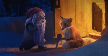 A still shot from the animated short film "The Tomten and the Fox."