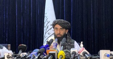 Taliban spokesperson Zabihullah Mujahid speaks at his first news conference in Kabul, Afghanistan, Tuesday, Aug. 17, 2021. (AP Photo)