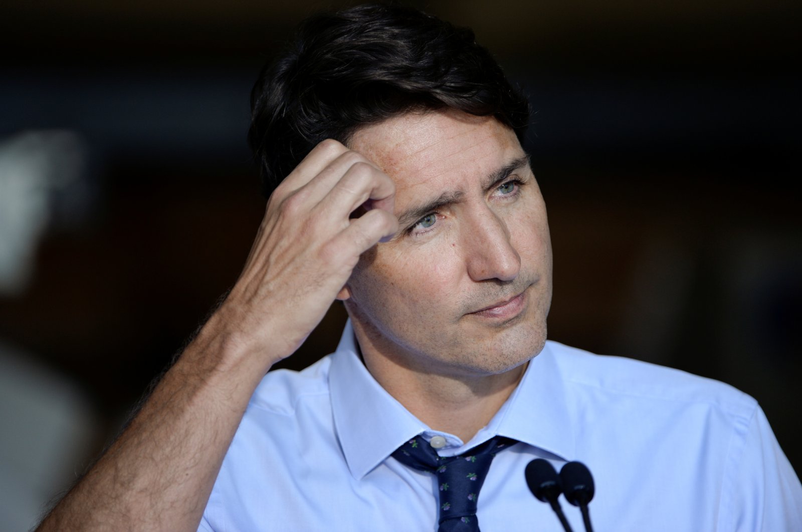 Canadian Prime Minister Justin Trudeau looks on during a news conference after visiting ETI Converting Equipment during his election campaign tour in Longueuil, Quebec, Canada, Aug. 16, 2021. (Reuters Photo)