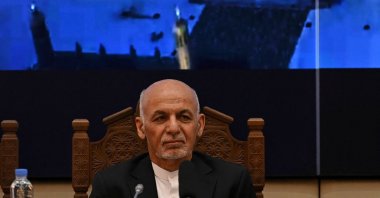 Afghanistan's President Ashraf Ghani looks on while attending a Joint Coordination and Monitoring Board meeting (JCMB) at the Afghan presidential palace in Kabul, July 28, 2021. (Photo by SAJJAD HUSSAIN / AFP)