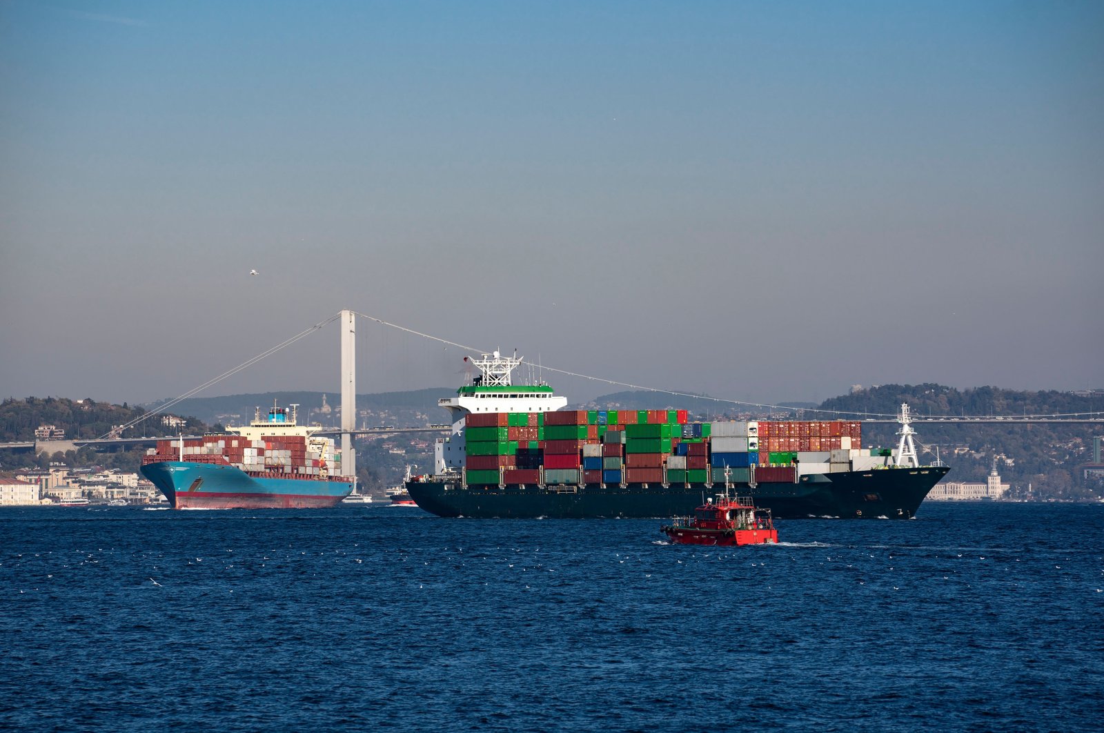 Container ships sail through the Bosporus in Istanbul, Turkey, June 23, 2021. (Shutterstock Photo)