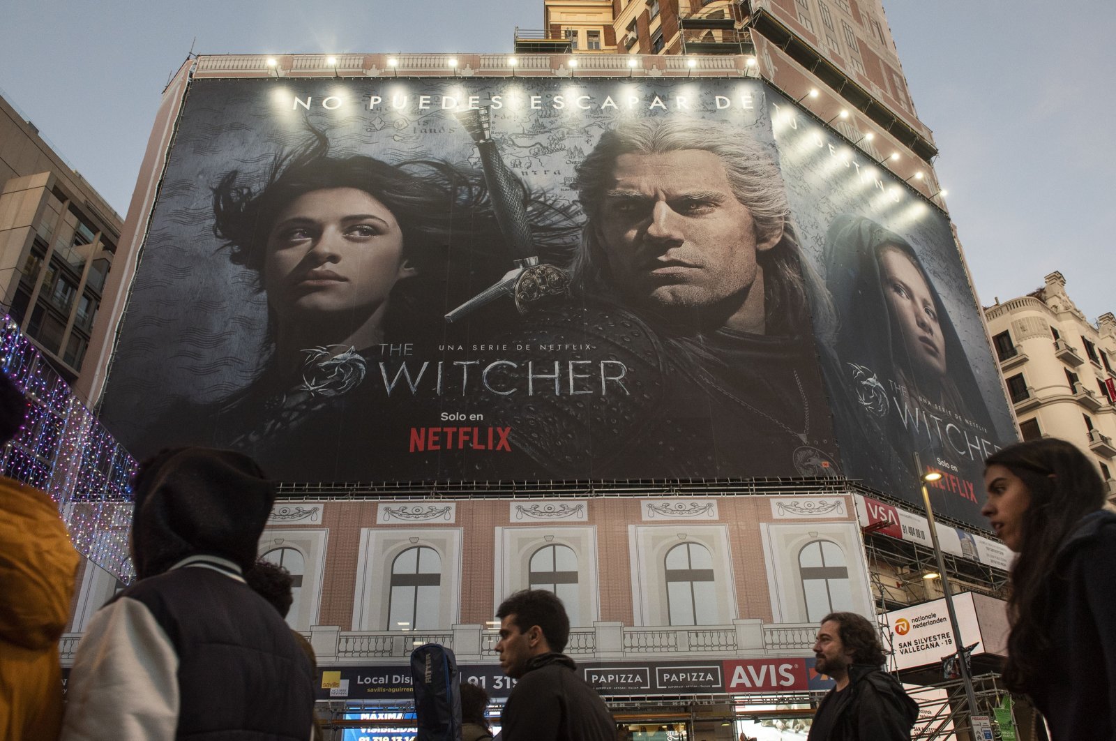 An advertisement for the streaming Netflix's TV series "The Witcher," can be seen on the side of a building, in Spain, Jan. 9, 2020. (Getty Images)