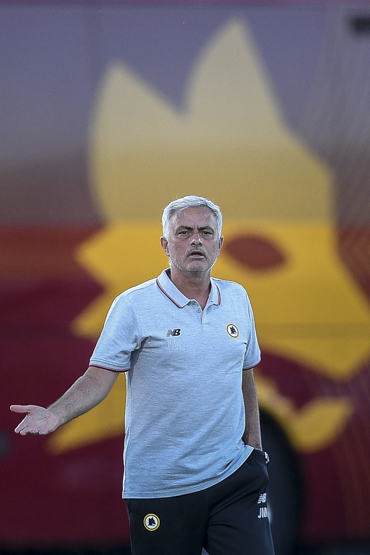 Roma coach Jose Mourinho reacts during a friendly match against FC Porto at the Bela Vista stadium, Lagoa, Portugal, July 28, 2021. (AFP Photo)