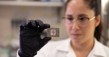 Israeli researcher Lena Neufeld examines a 3D model of a blood vessel-like tube, as part of brain cancer research that uses patients' cells to make 3D printed models of tumors, at Tel Aviv University, Israel, Aug. 17, 2021. (Reuters Photo)