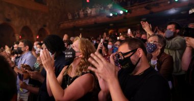 The audience gives a standing ovation after watching the opening night of previews for "Pass Over," following the 17-month shutdown of Broadway due to COVID-19, at the August Wilson Theater in New York City, U.S., Aug. 4, 2021. (Reuters Photo)