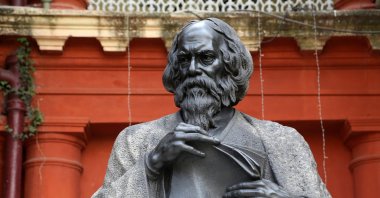 The monument of Rabindranath Tagore, who became the first non-European to win the Nobel Prize in literature in 1913, in Kolkata, India, Feb. 15, 2014.