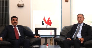 Defense Minister Hulusi Akar met with his Iraqi counterpart Jumaah Saadoon at the sidelines of the International Defense Industry Fair (IDEF 2021) in Istanbul, Turkey, Aug. 19, 2021 (AA Photo)