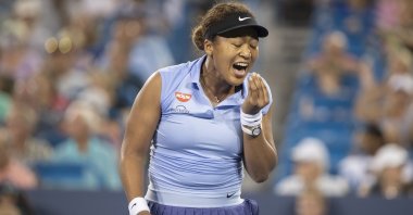 Japan's Naomi Osaka reacts during a Cincinnati Masters third-round match against Switzerland's Jil Teichmann at the Lindner Family Tennis Center, Mason, Ohio, USA, Aug 19, 2021. (Reuters Photo)