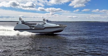 ULAQ armored unmanned surface vessel (AUSV) seen afloat in this photo provided on Aug. 20, 2021. (Courtesy of Ares Shipyard via AA)