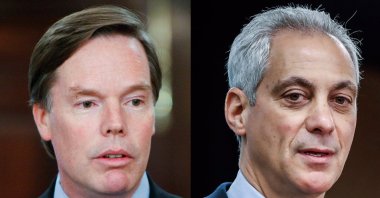 Nicholas Burns (L) announces his retirement at the State Department in Washington, U.S., Jan. 18, 2008. Rahm Emanuel (R), then mayor of Chicago, speaks at a news conference following the signing of the Chicago Climate Charter at the North American Climate Summit at the Sheraton Hotel in Chicago, Illinois, U.S., Dec. 5, 2017. (Photos by AP and EPA)