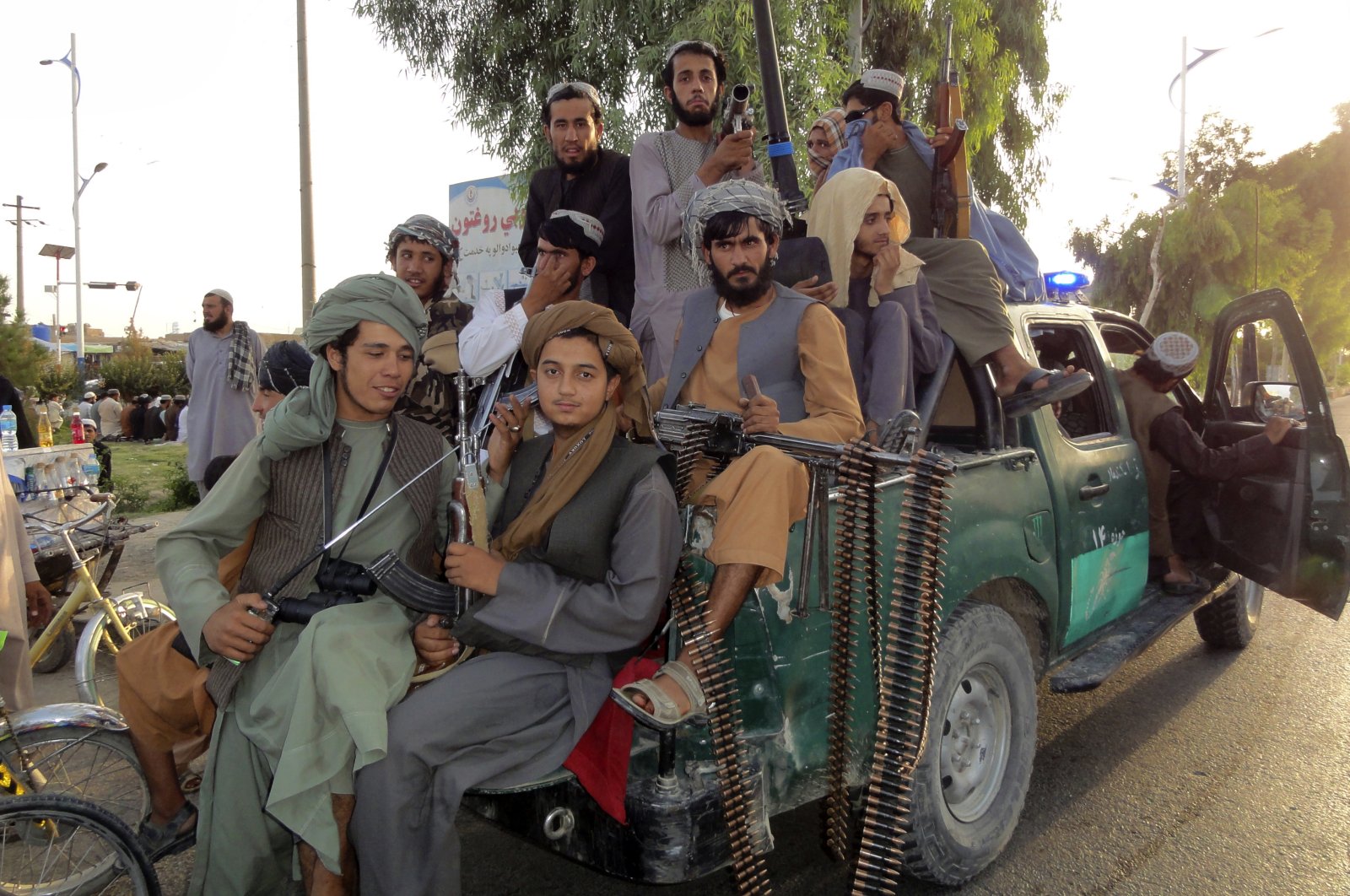 Taliban fighters patrol inside the city of Kandahar, Afghanistan, Aug. 15, 2021. (AP Photo)