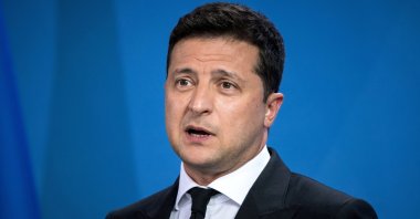 Ukrainian President Volodymyr Zelenskyy gives statements ahead of talks at the Chancellery in Berlin, Germany, July 12, 2021. (Reuters Photo)