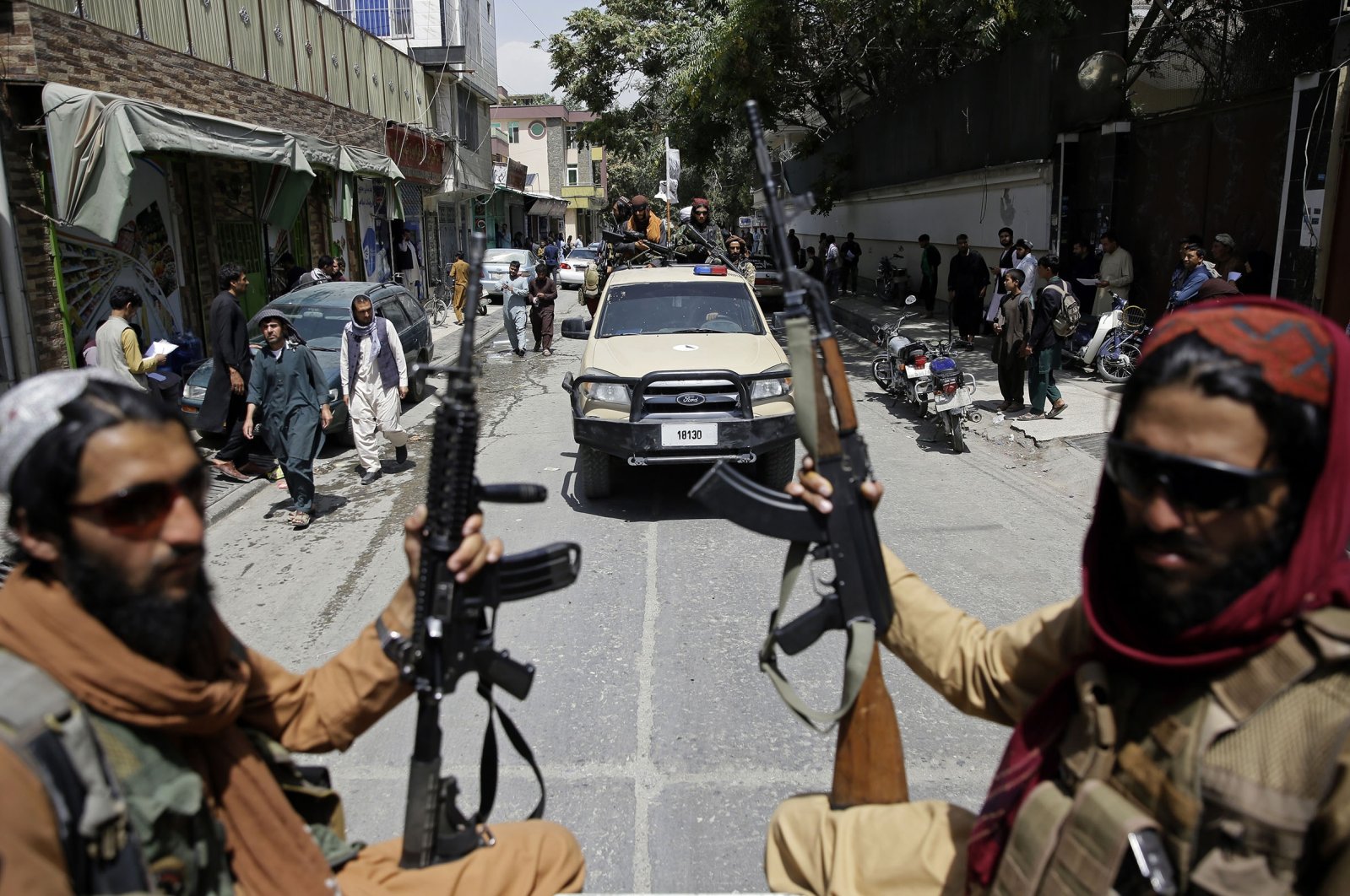 Taliban fighters patrol Kabul, Afghanistan, Aug. 19, 2021. (AP Photo)