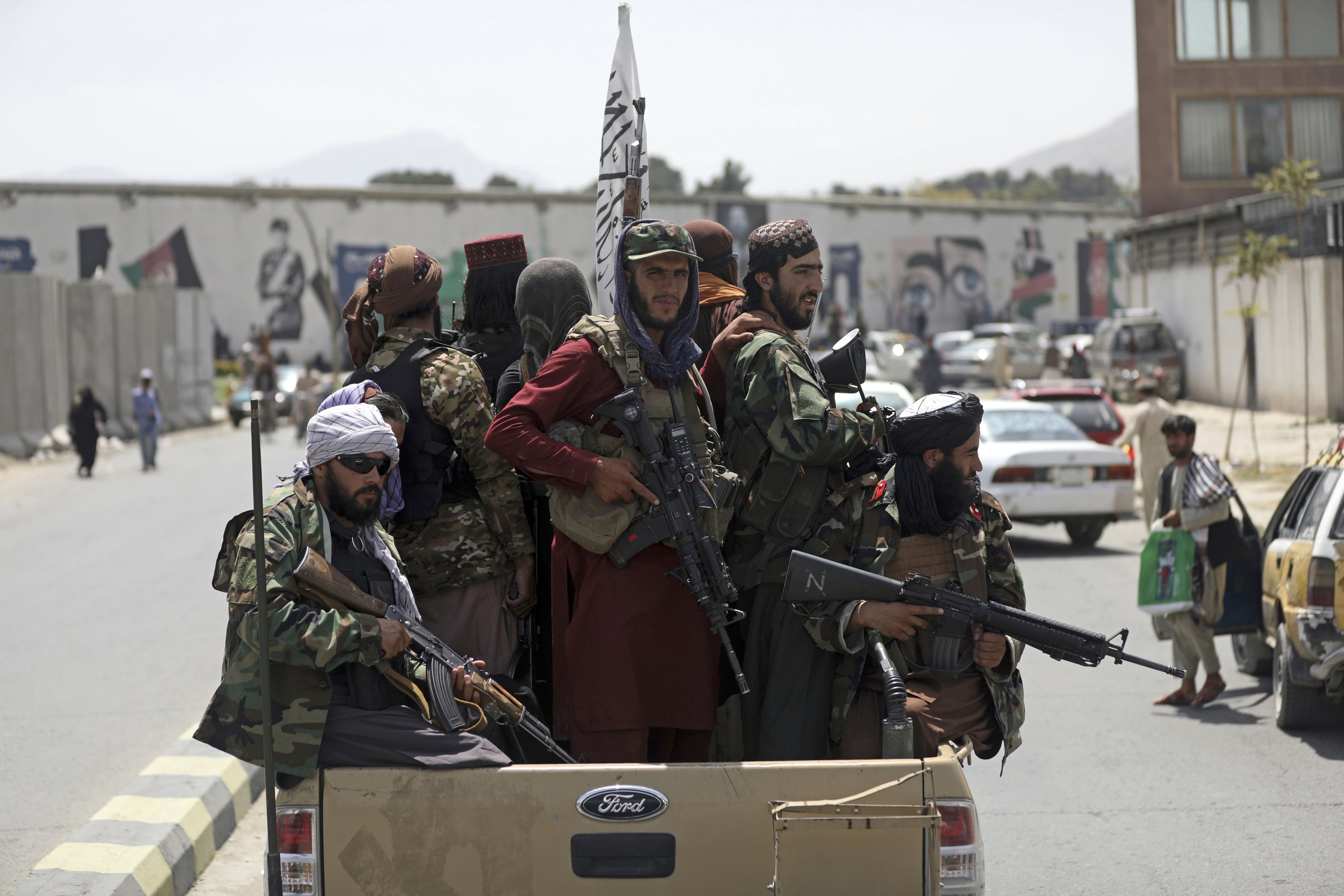 Taliban fighters on patrol in Kabul, Afghanistan, Aug. 19, 2021. (AP Photo)