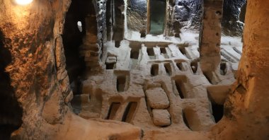 A view of the graves at the base of the church in the underground city of St. Mercurius, Aksarayi, central Turkey, Aug. 19, 2021. (AA Photo)
