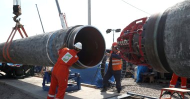 Workers are seen at the construction site of the Nord Stream 2 gas pipeline, near the town of Kingisepp, Leningrad region, Russia, June 5, 2019. (Reuters Photo)
