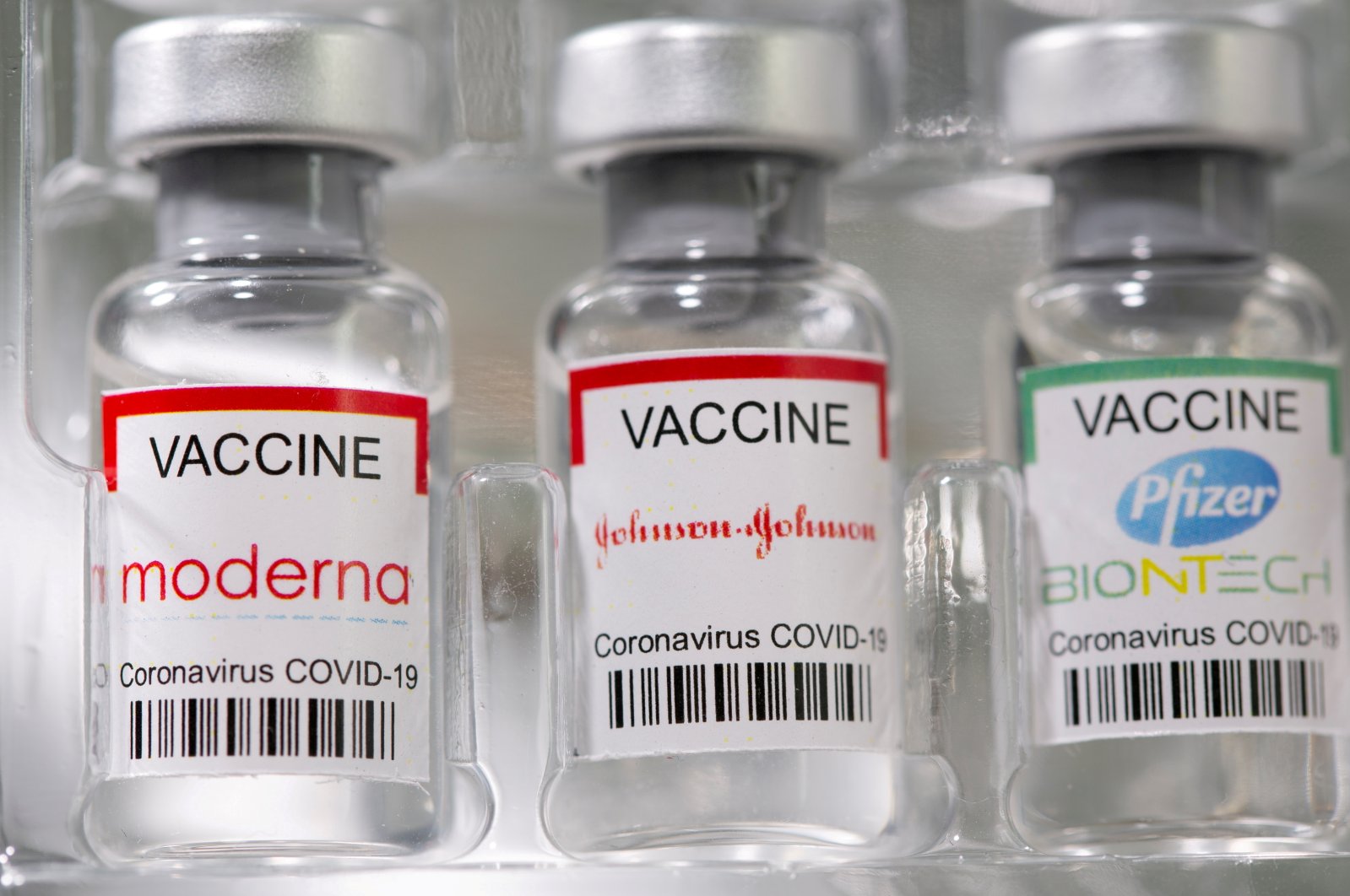 Vials of the Moderna, Johnson & Johnson, Pfizer-BioNTech COVID-19 vaccines, May 2, 2021. (REUTERS Photo)