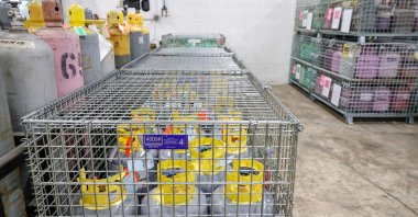Refrigerant tanks sit at the Tradewater Refrigerant Solutions Warehouse in Elk Grove Village, Illinois, U.S., Aug. 11, 2021. (AFP Photo)