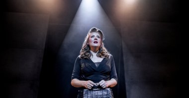 Actor and artistic director of Black Box Live Joanne Hartstone takes part in a rehearsal of “The Girl Who Jumped Off The Hollywood Sign” at the Bakehouse Theatre in Adelaide, Australia, Aug. 11, 2021. (Black Box Live via Reuters)