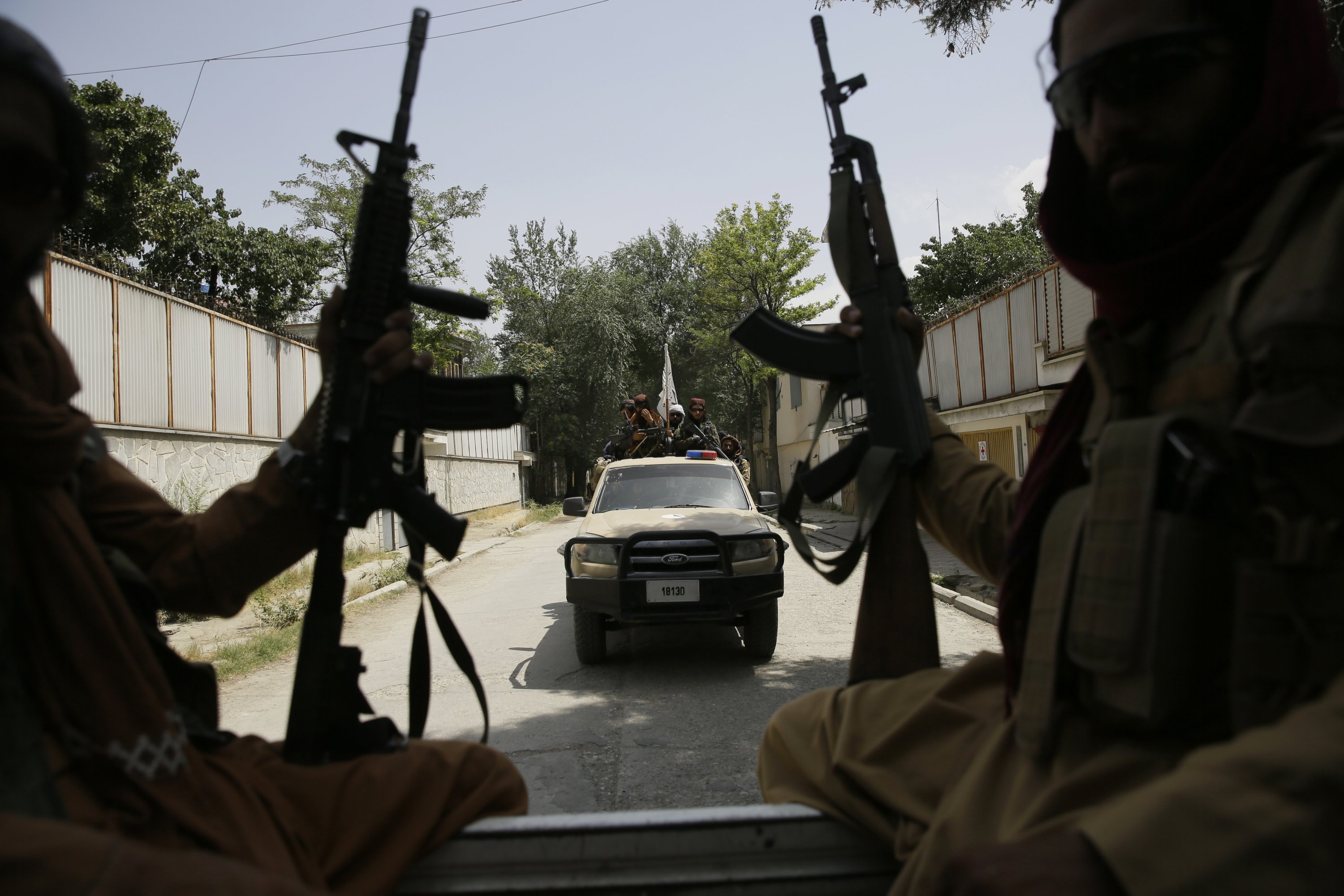 Taliban fighters patrol in Kabul, Afghanistan, Aug. 19, 2021. (AP Photo)