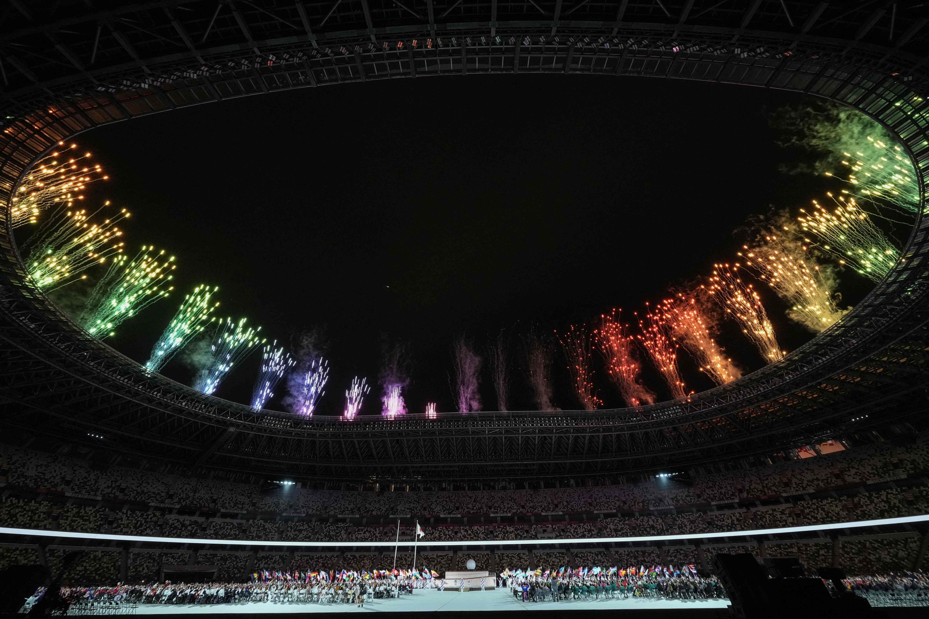 Fireworks light up the sky during the Tokyo 2020 Paralympic Games opening ceremony at the Olympic Stadium in Tokyo, Japan, Aug. 24, 2021. (AFP Photo)