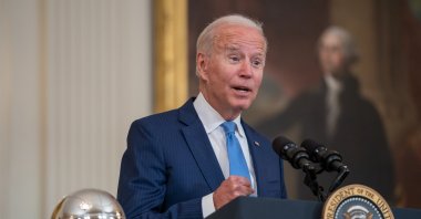 U.S. President Joe Biden welcomes the Seattle Storm to honor the team for their 2020 WNBA Championship win, at the White House in Washington, D.C., U.S., Aug. 23, 2021. (EPA Photo)
