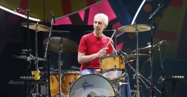 Charlie Watts, the drummer of British veteran rockers The Rolling Stones, performs with his band members Mick Jagger, Keith Richards, and Ronnie Wood during a concert on their "Latin America Ole Tour" in Santiago, Chile, Feb. 3, 2016. (Reuters Photo)