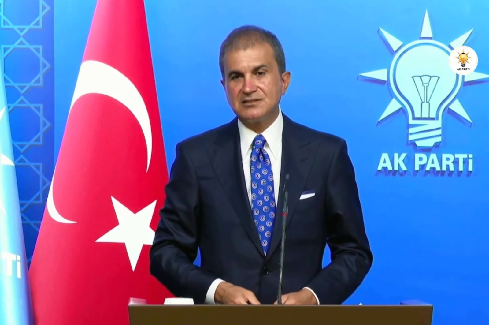AK Party spokesperson Ömer Çelik speaks at a news conference in Ankara, Turkey, Aug. 23, 2021. (DHA Photo)