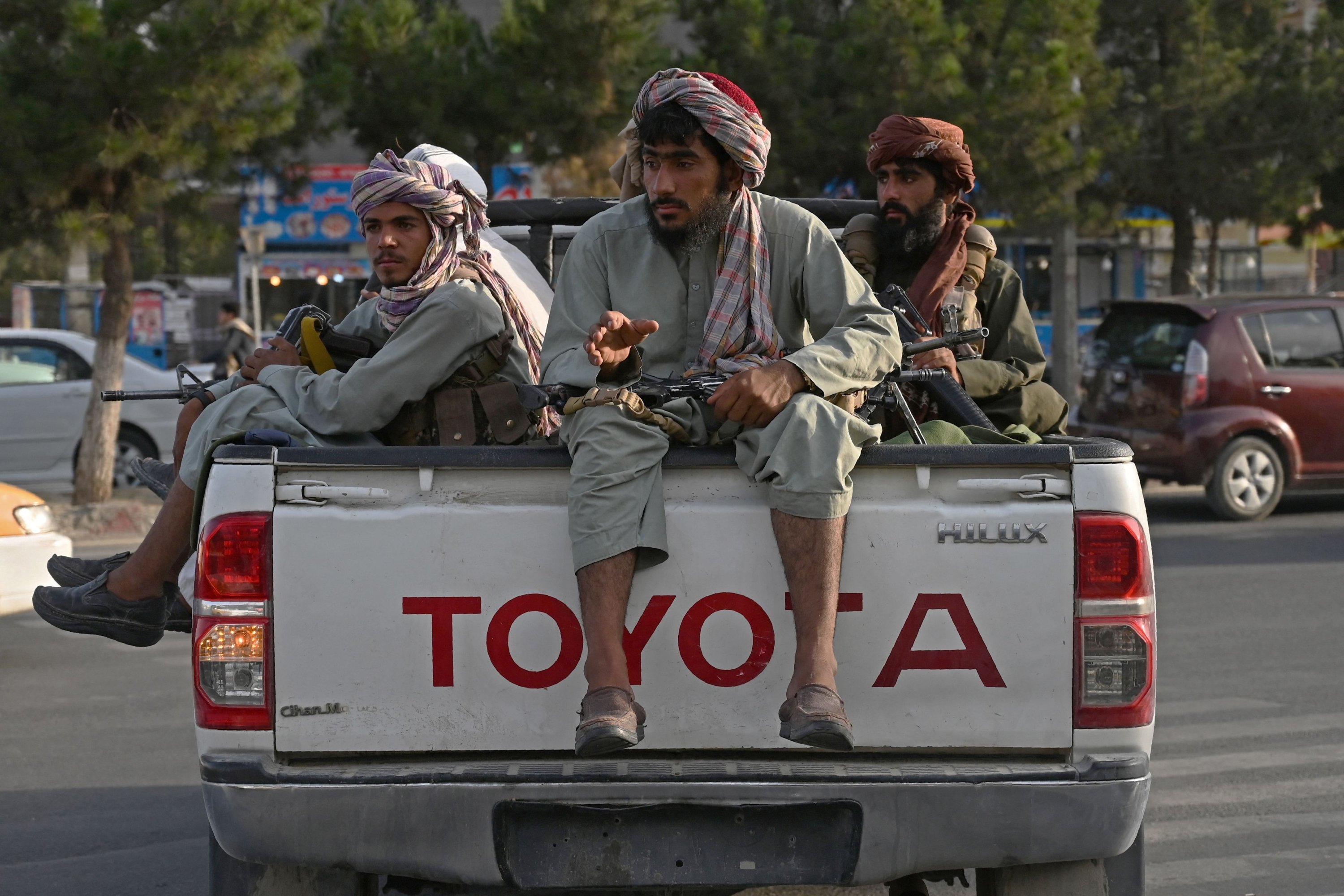 Taliban fighters in a vehicle patrol the streets of Kabul, Afghanistan, Aug. 23, 2021. (AFP Photo)