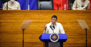 Philippine President Rodrigo Duterte (C) delivers his State of the Nation Address (SONA) in Quezon City, Metro Manila, Philippines, July 26, 2021. (EPA Photo)