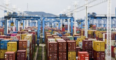 Shipping containers line the storage area at the Ningbo-Zhoushan port in Ningbo, Zhejiang Province, China, Aug. 15, 2021. (Getty Images)
