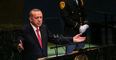 President Recep Tayyip Erdoğan speaks during the U.N. General Assembly meeting in New York, U.S., Sept. 25, 2018. (Getty Images Photo)