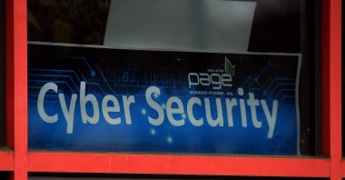 A "Cyber Security" sign is displayed in the window of a computer store in Arlington, Virginia, U.S., Dec. 18, 2020. (AFP Photo)