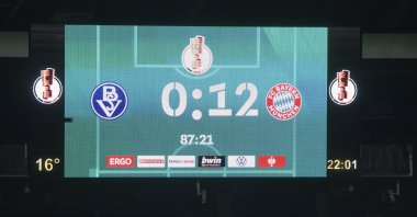 General view of the scoreboard during the German Cup (DFB Pokal) first-round match between Bremen and Bayern Munich, in Bremen, Germany, Aug. 25, 2021. (Reuters Photo)