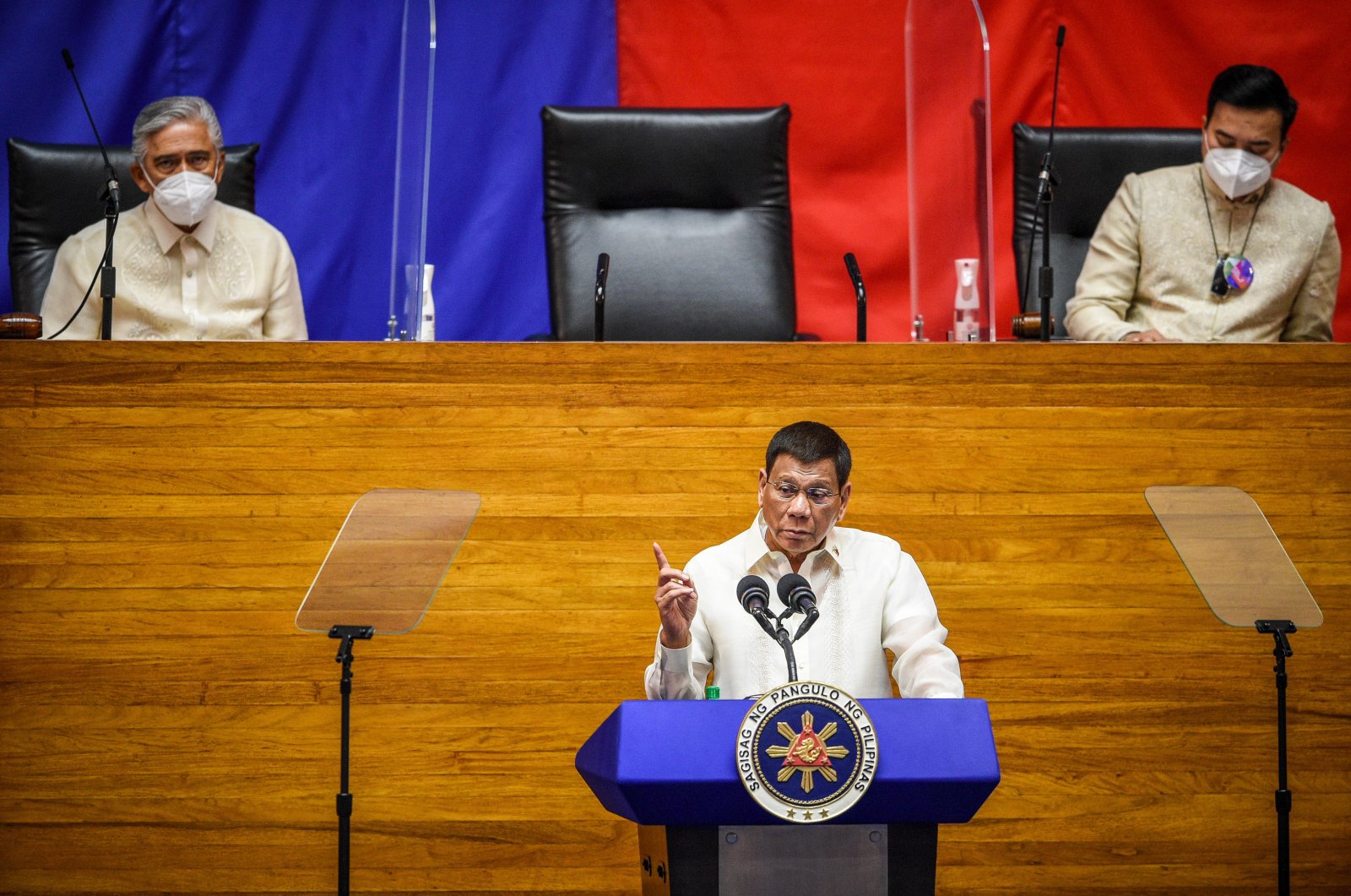Philippine President Rodrigo Duterte (C) delivers his State of the Nation Address (SONA) in Quezon City, Metro Manila, Philippines, July 26, 2021. (EPA Photo)
