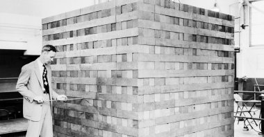 The original uranium and graphite used by Dr. Enrico Fermi and his associates in the world's first nuclear reactor have been used in this subcritical reactor assembly at Argonne National Laboratory, 1955. (Getty Images)