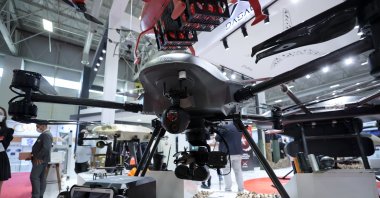 Dasal Aviation's Doğan UCAV on display during IDEF 2021 in Istanbul, Turkey, in this photo provided Aug. 26, 2021. (AA Photo)