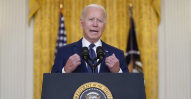 U.S. President Joe Biden speaks about the bombings at the Kabul airport that killed at least 12 U.S. service members, from the East Room of the White House, Washington, U.S., Aug. 26, 2021. (Photo by Evan Vucci via AP)
