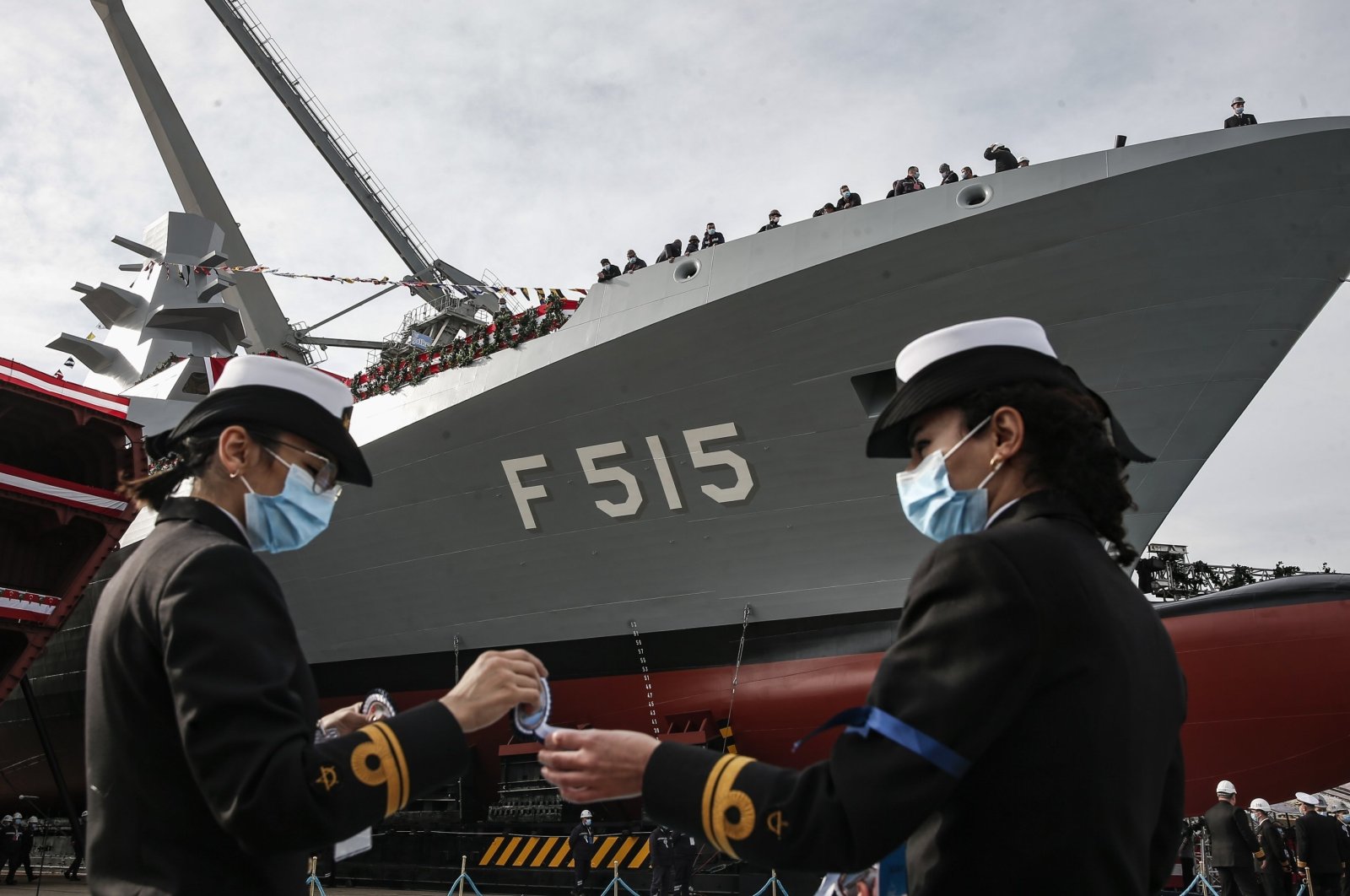 The TCG Istanbul (F515) is launched during a ceremony in Istanbul, Turkey, Jan. 23, 2021. (DHA Photo)
