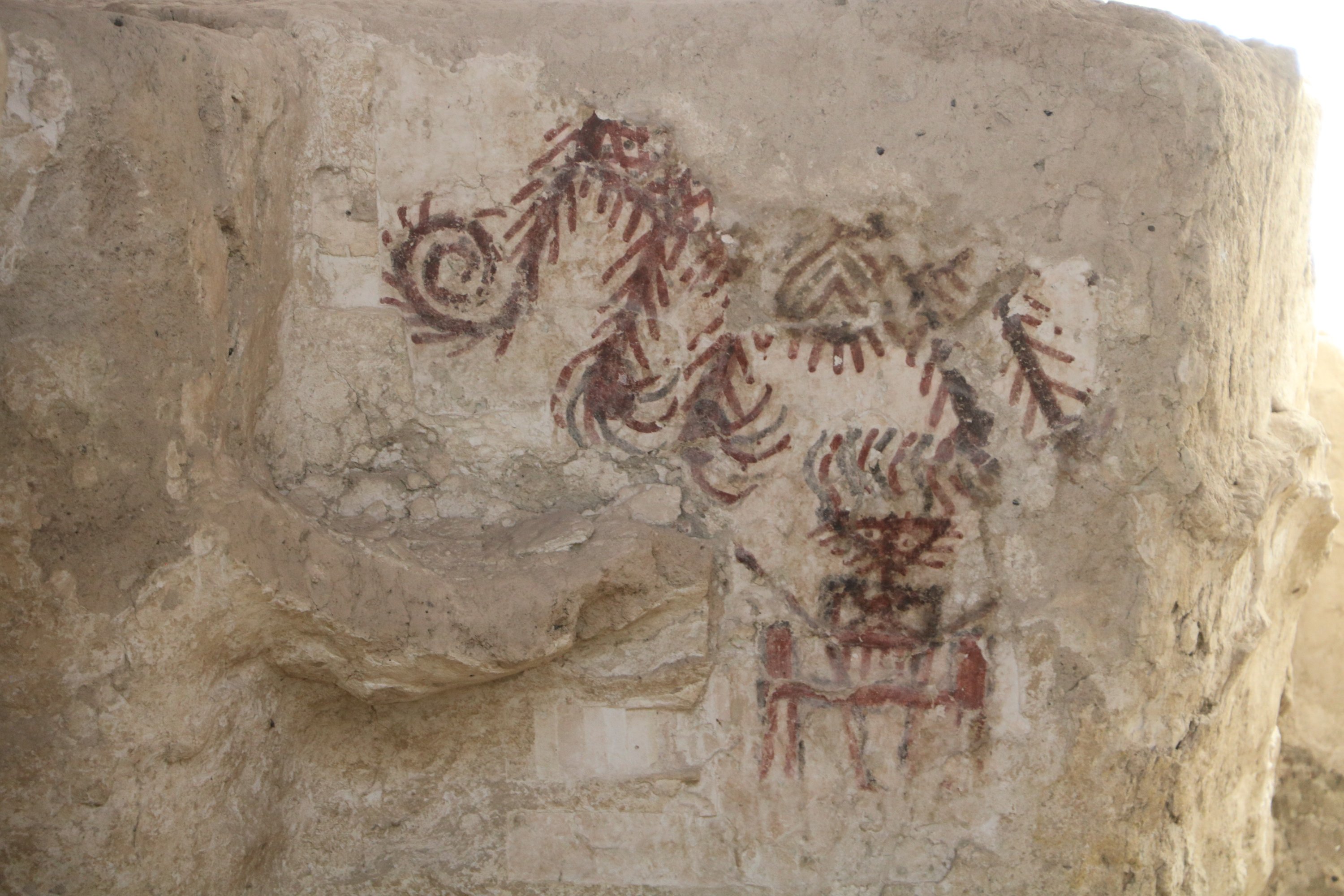 A wall painting in the archaeological site of Arslantepe, Malatya, eastern Turkey, Aug. 18, 2021. (IHA Photo)
