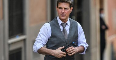 American actor Tom Cruise can be seen during the filming of his new movie "Mission: Impossible 7" in Rome, Italy, Oct. 6, 2020. (AFP Photo)