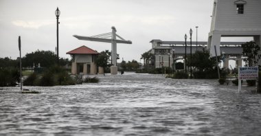 Jones Park in Gulfport, Miss., is flooded early Sunday, Aug. 29, 2021, from Hurricane Ida's storm surge ahead of the storm's landfall. (Justin Mitchell/The Sun Herald via AP)